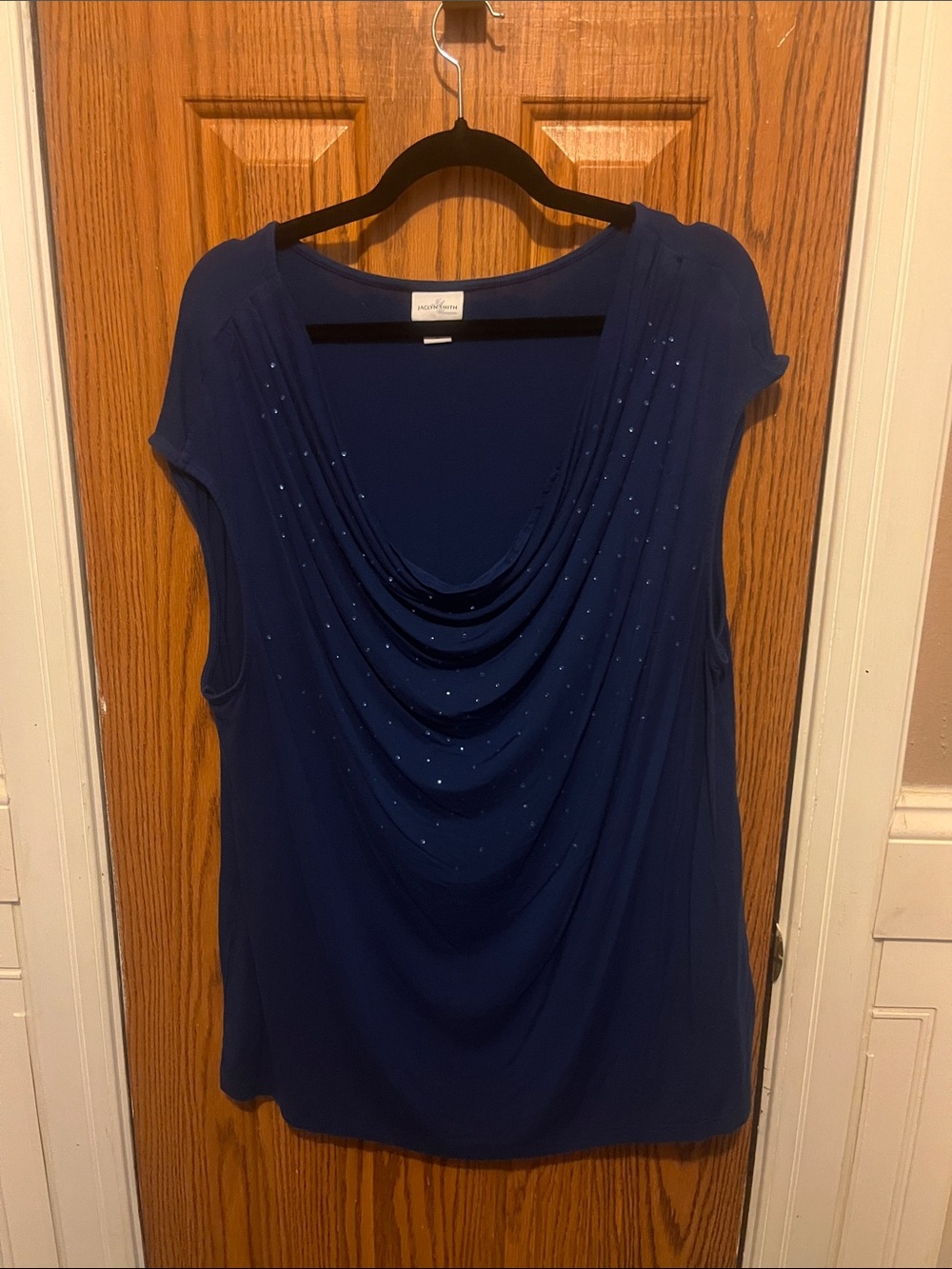 Royal / Navy Draped Cowl Neck Top with Sparkle Accents
